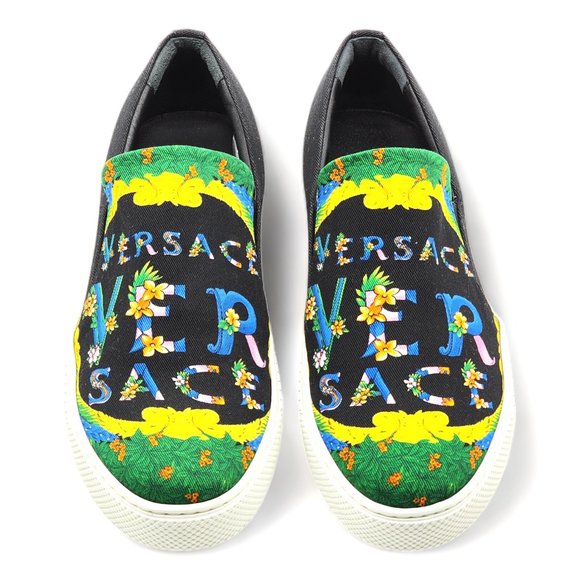 Versace Beverly Palm Print Canvas and Leather Sneakers - 40 main image 4